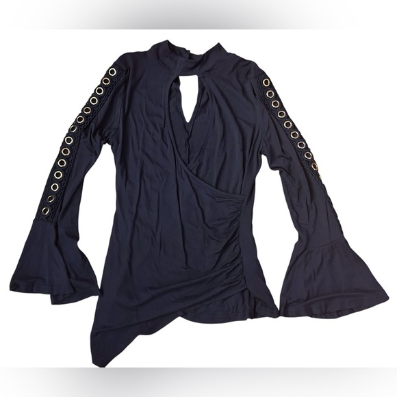 Black Long Sleeve Top with Grommet Details - Picture 1 of 4